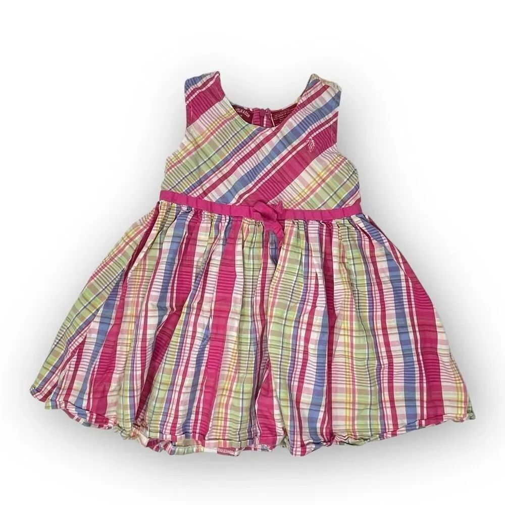U.S. Polo Assn. Plaid Pink Sleeveless A-line Dress Little Girl Size 4 Vintage